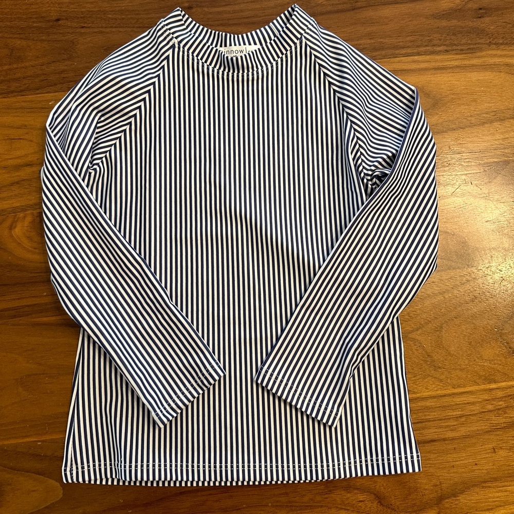 Minnow Swim Navy Striped Rash Guard Sz 5/6T